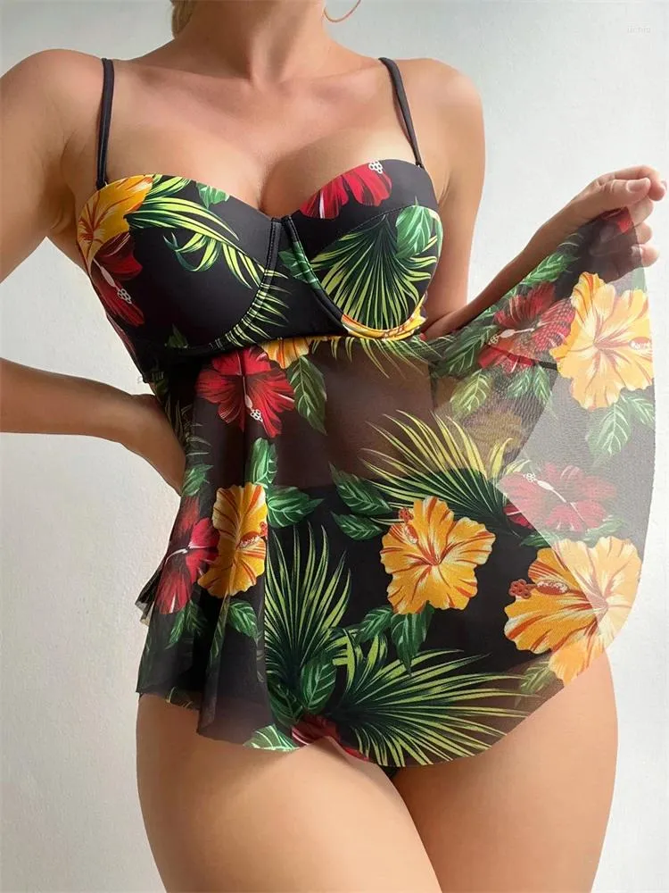 Frauen Badekleidung Badeanzug Frauen 2024 Druck und solide Schlinge zweiteilige sexy Hochtaille Sommer Tankini Strand tragen Badeanzug weiblich