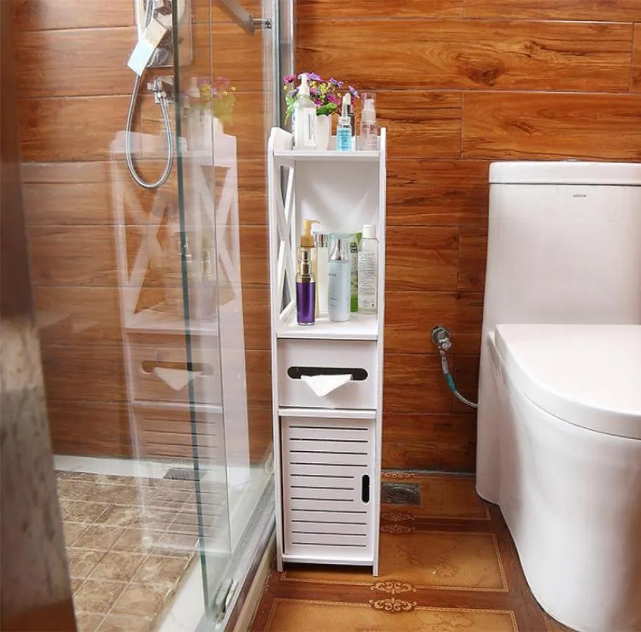 Golvmonterad vattentät toalett sidoskåp pvc badrum lagring rack sovrum kök förvaring hyllor hem badrum arrangör t202283961
