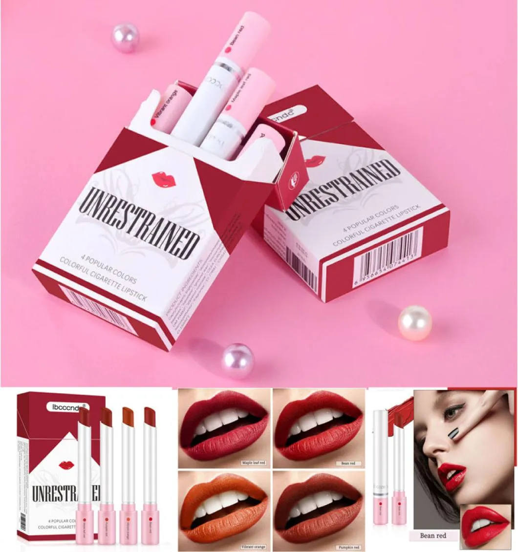 Creatieve sigarettendozen Lipstick Set Makeup IBCCCNDC MATTE LIPSTICKS 4 kleuren fluweel lipkit naakt rode moisturizer waterdichte sexy1503221