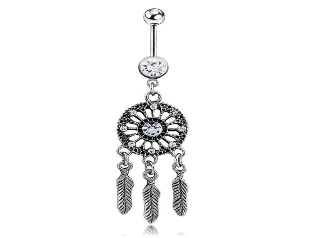 D0646 Dreamer Belly Vavel Button Ring Silver Black012346749602