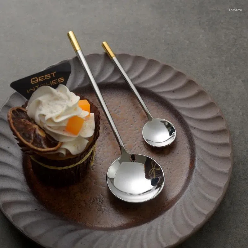 Geschirrssätze Edelstahlsuppe Löffel Langgang Griff Dessert Reis Kelle Teelöffel zum Kochen Küchen Castlery Gadget Accessoires