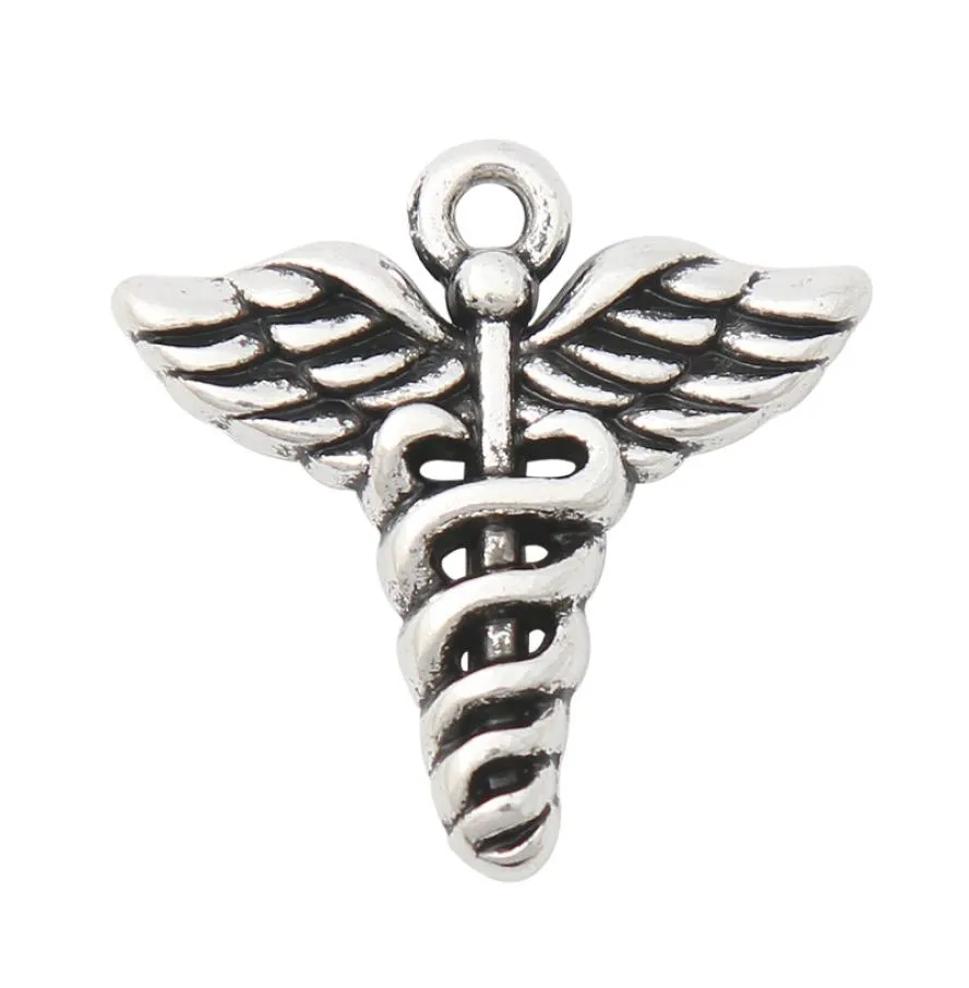 Cały zabytkowe srebrne platowane znak DIY Medical Alloy Charms Medical Symbol podwójny wisiorek wislający
