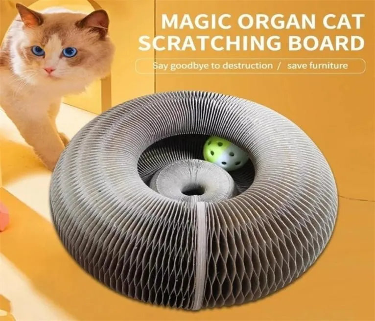 Gatos redondos Screting Board com Toy Bell Ball Ball Pet Supply Kitten Toy dobring Cats corrugados Ninho de órgãos mágicos Cats Scratch Board 22633616