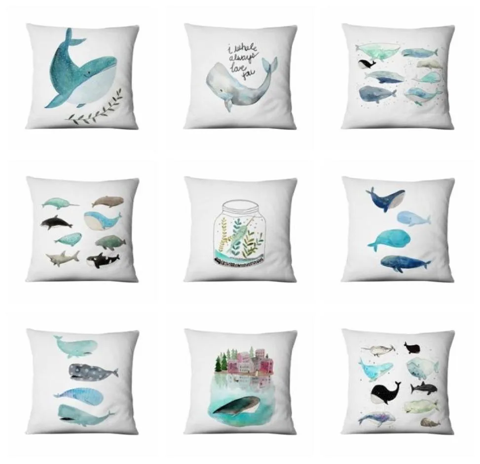 Accueil Oreiller Décoration Nordic Marine Whale Cushion Oreiller décoratif Cartoon Linette d'oreiller Home Decor Sofa Throw Oreads2971495