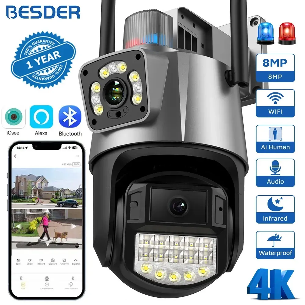 CAMERA WiFi PTZ 8MP Besder con a doppio schermo a colori notturni notturni esterni da 4mp fotocamera CCTV telecamera di sorveglianza CCTV ICSEE APP 240430