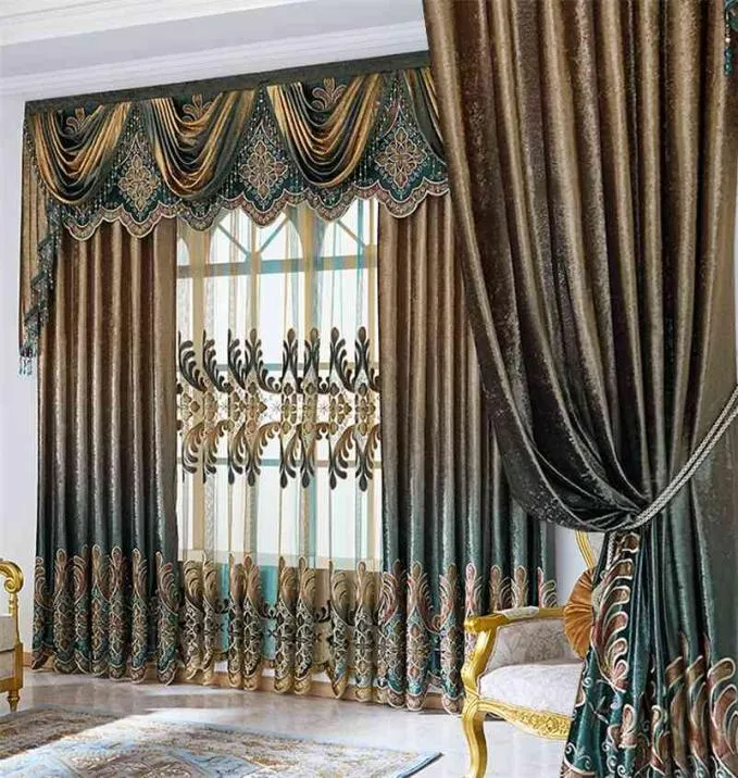 Curtain Ensemble rideaux de luxe européens avec valorisation pour le salon Set Bronzing Blue rideaux prêts à la fabrication 051 2109136398642