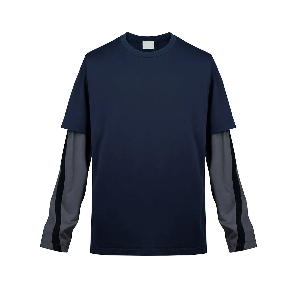 Y2k Street Clothing Two Piece Color Matching Long Sleeve Mens Autumn T-shirt Crew Neck Casual Bag Cotton T-shirt 241128
