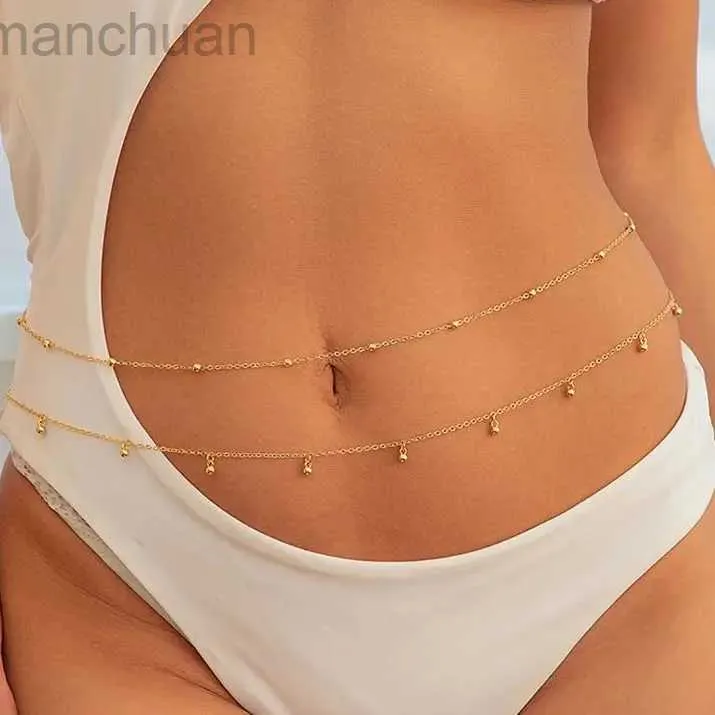 Taille -kettingbanden Ingemark 2pcs/set Simple Tiny Ball Pendant Taille Belly Chain Women Summer Bikini Boho Tassel Belt Body Jewelry Y2K Accessories D240430