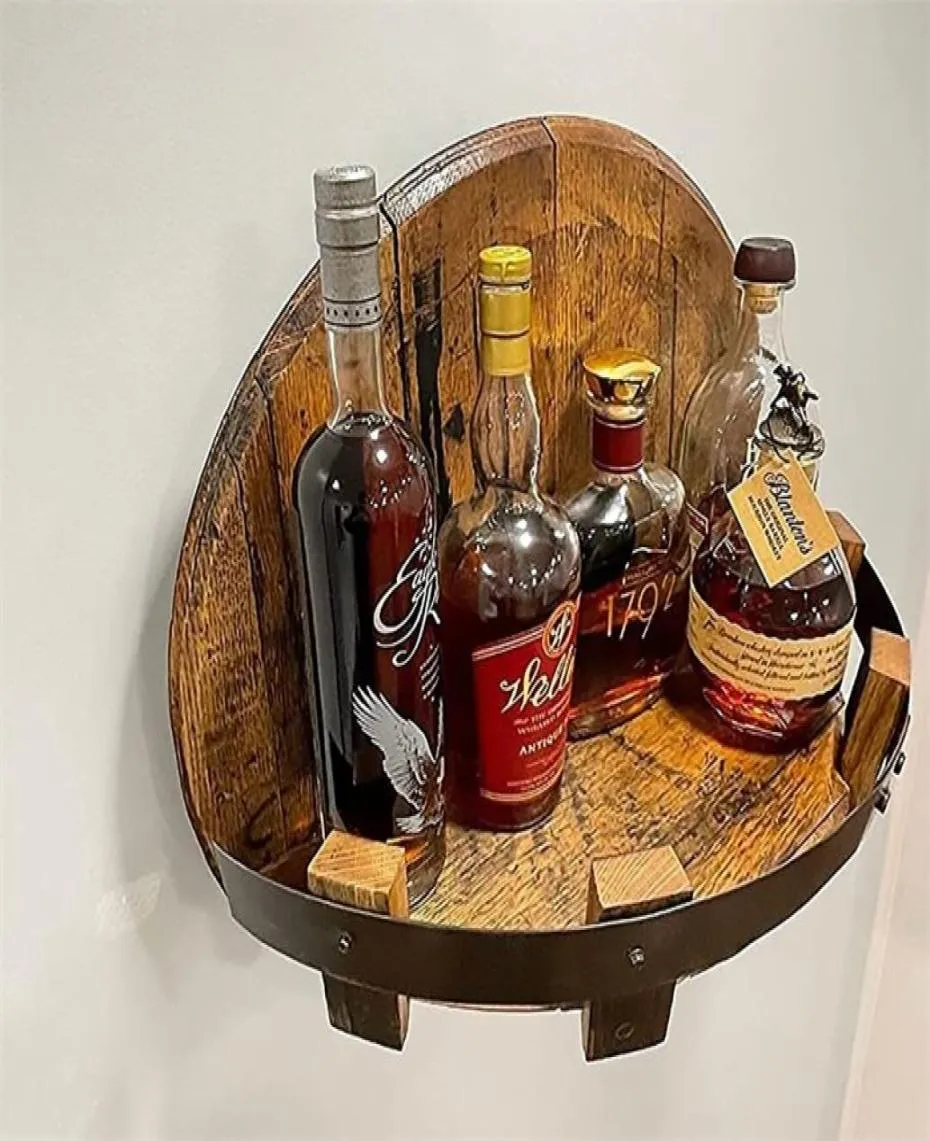 Liquor Bottle Display Bourbon Whiskey Barrel Shelf Wall Mounted Vintage Round Wine Rack Family Kitchen Bar Rack Decoration 2208104585980