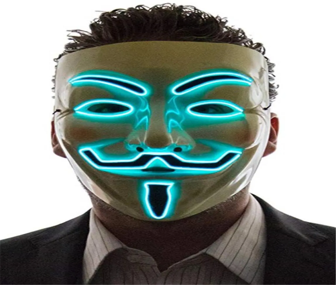 MA Hacker Masks Cosplay Costume Guy FAWKES S'évaluer pour le festival de fête Faveur de masque brillant Halloween Mask LED Mask2449275