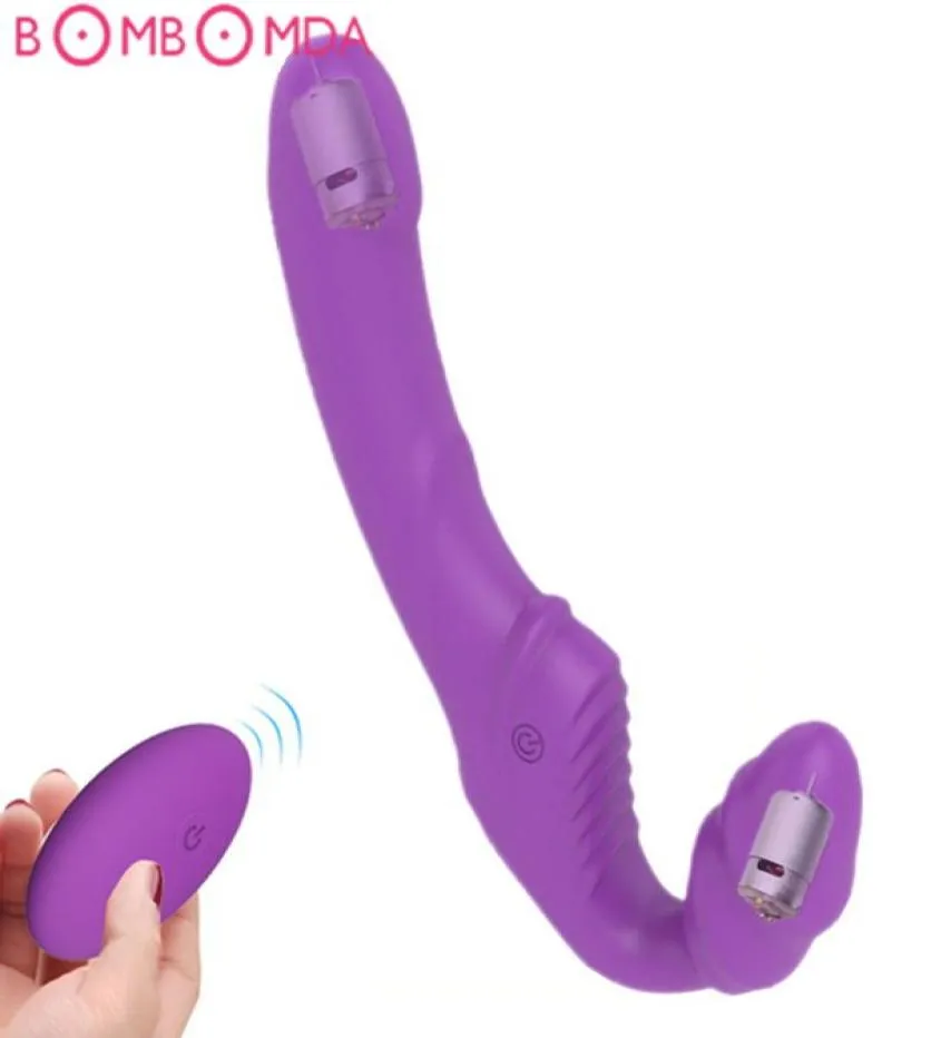 Strapless Strapon Dildo Vibrator voor koppels Vrouwen Dubbele vibrerende G Spot volwassen seksspeelgoed voor lesbische afstandsbediening USB Vibrator Y1492143