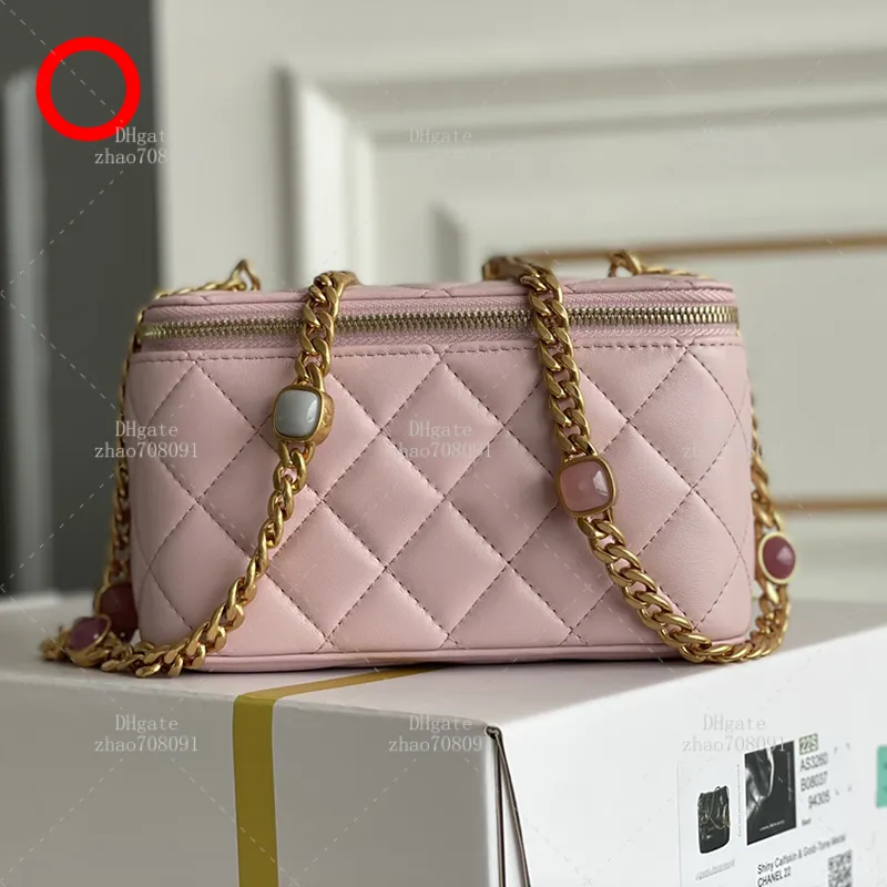 Designer Genuine Leather Black Vanity Bag With Chain Strap