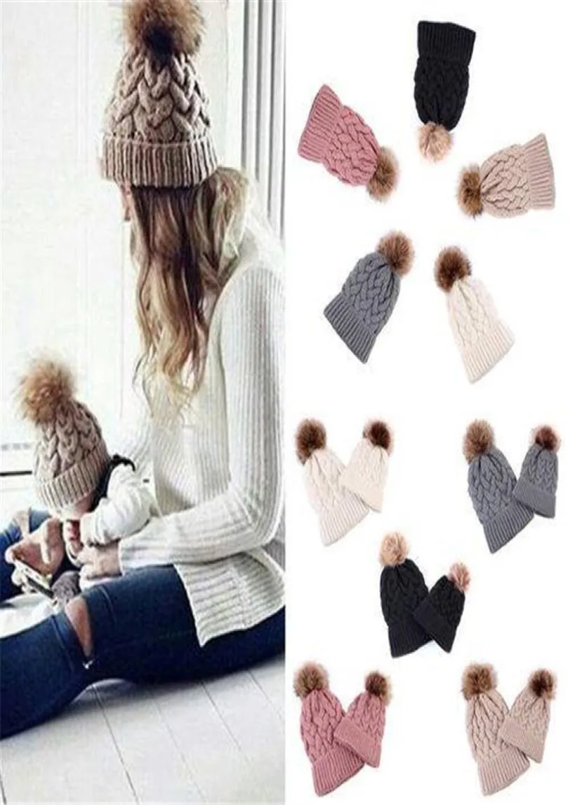 2PCS Women Kids Baby Child Winter Winter Knit Beanie PoM Bobble Hat Crochet Cap FF060BK8624128