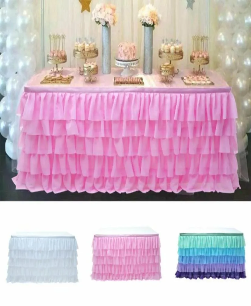185 cm x 77 cm fasta färgbordskjolar tyll rufsade bord kjol dekoration för rektangel runda bord 5skaj heminredning vit 20109236422