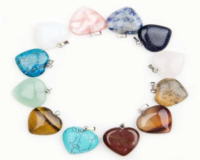 Heart Natural Stone Gemstone Charms Pendants Perles en vrac hautement polies Bracelets à crochet plaqué en argent et bijoux de collier Acces6229869