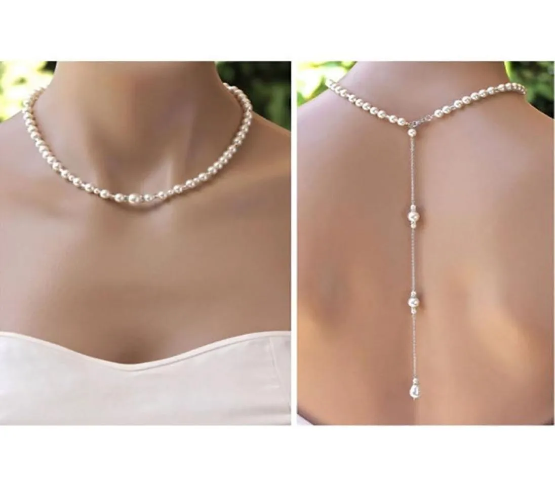 Anhänger Halsketten zierlich Rücken Halskette Körperkette Schmuck Hochzeit Braut Hintergrund für Bräute Perle Einfache Halskette 6919650