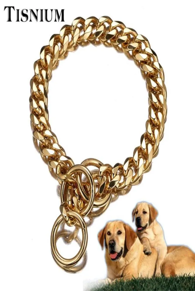 13mm Hundekragen Choker -Kette Haustierzubehör Bordsteinkubanische Goldfarbe Edelstahl Sicherheitstrainingseil einstellbare Ketten5781058