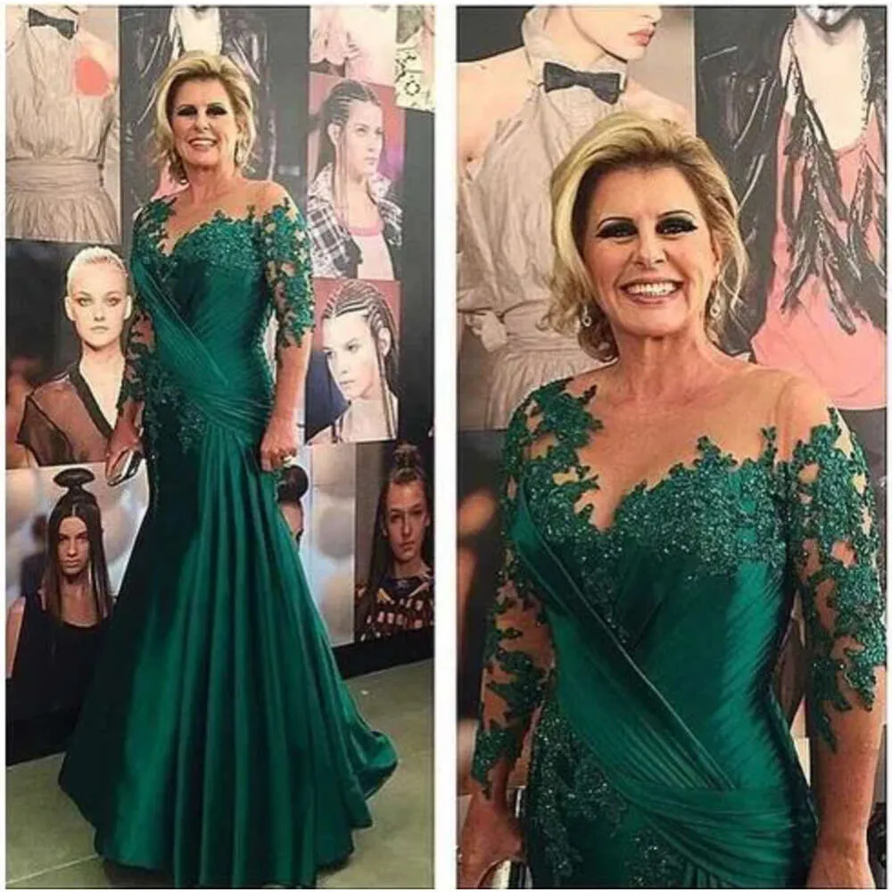 Dunkle neue grüne Meerjungfrau Juwel Hals Langarmes Hochzeit Gast sexy formale formale Partykleid Mutter der Braut Kleider Es Es