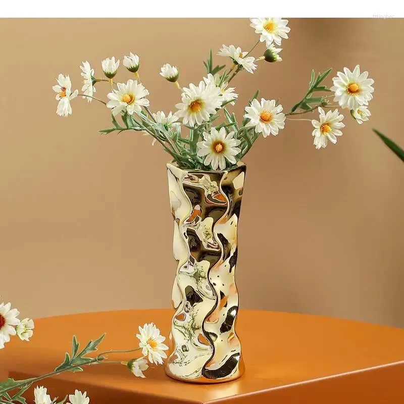 Vases Creative Cerramic Vase Wave Modèle Golden Silver Wedding Flower Flower Areint Hydroponics Accessoires Home Decoration