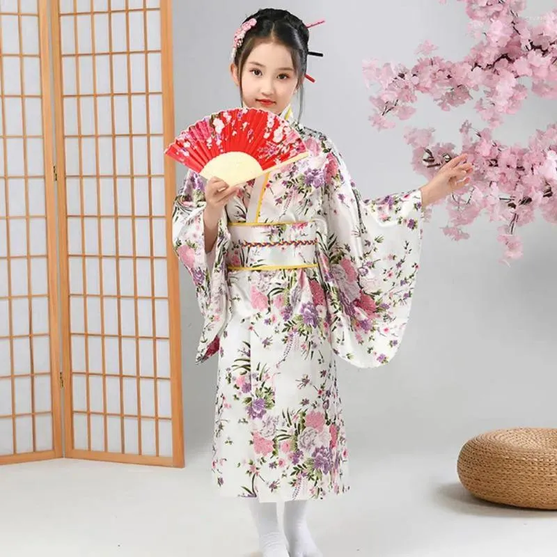 Etniska kläder kimono klänning livliga körsbärsblomningstryck japanska uppsättningar för flickors cosplayskolans föreställningar traditionella elementära