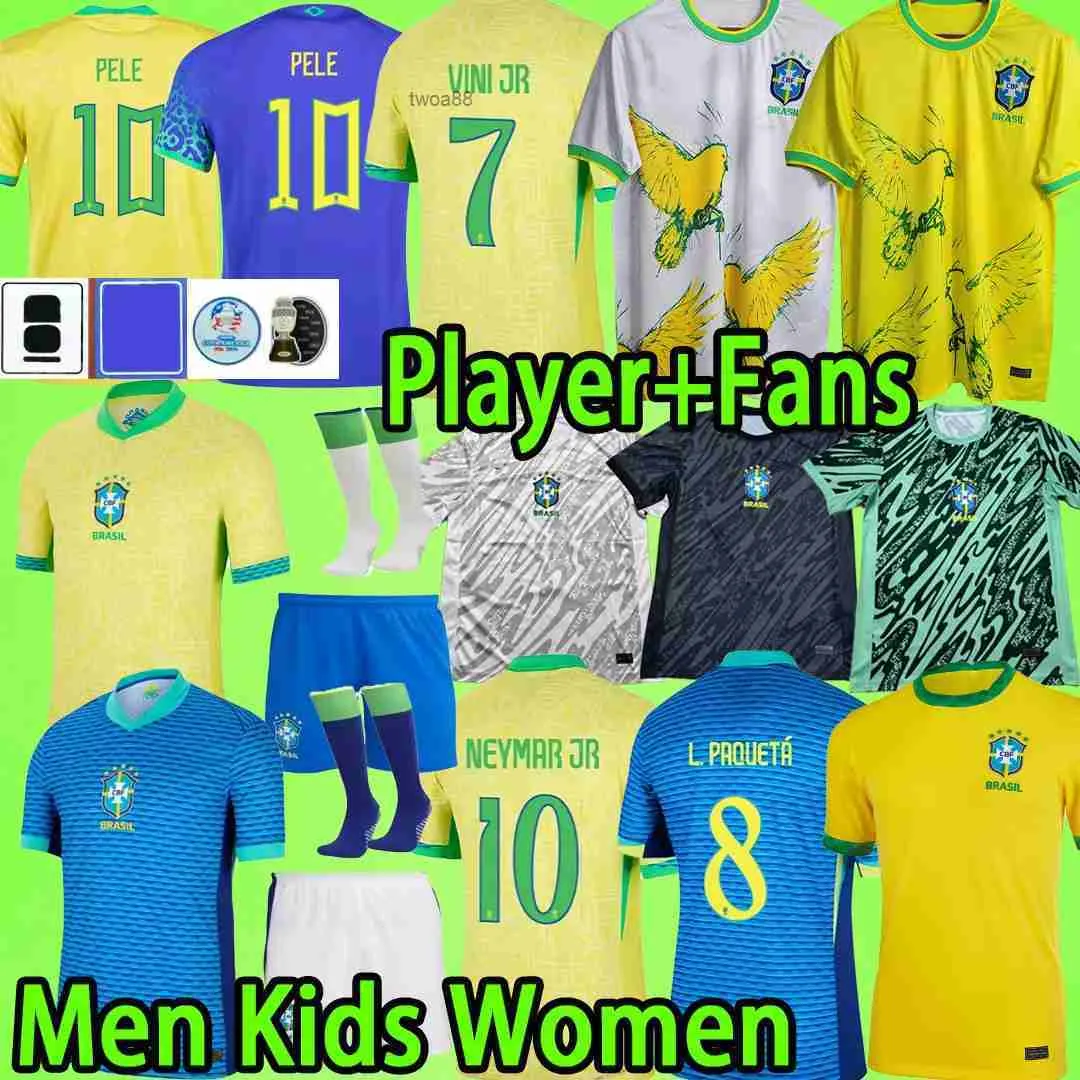 Brezilya Futbol Formaları Pele Ronaldo Ronaldinho 2024 Erkekler Çocuk Kiti Kadınlar Brasil Erkek Üniforma Vini Jr Rodrygo Oyuncu Sürüm Kalecisi 20 21 22 23 24 25 Futbol Gömlek GK