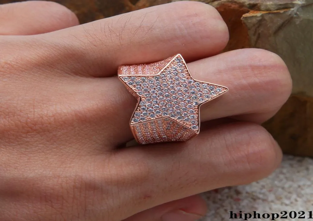 Gold Silver Rose Gold Color Plated High Quality CZ Stone Star Shape Hip Hop Jewerly Rings Mens Iced Out Diamond Rings3188507