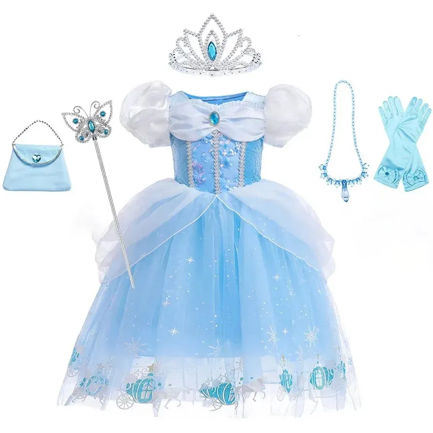 Süße Baby -Mädchen Kleid Prinzessin Kostüm Aschenputtel für Mädchen Kleides Halloween -Kleidung Puff Ärmel Cartoon Ballkleid 240504