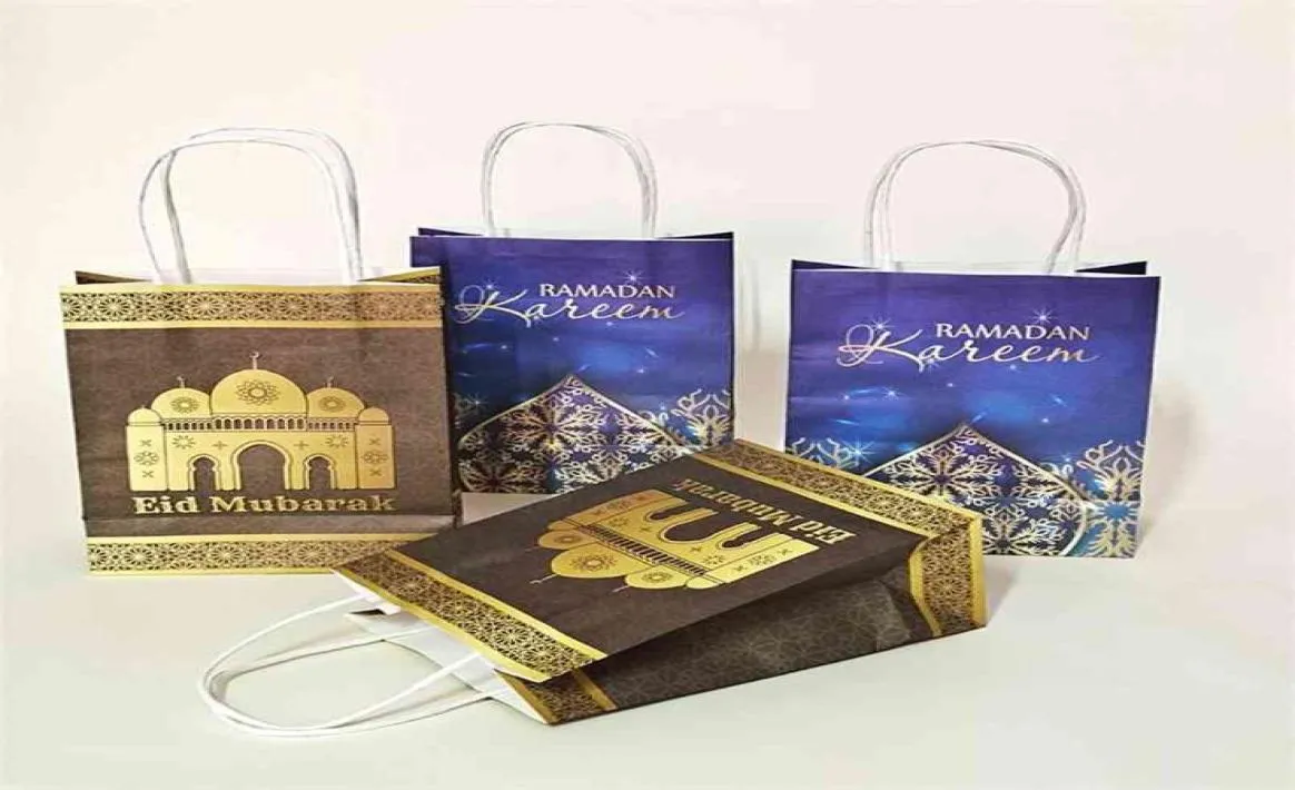 Sac cadeau Avebien 20x15x8cm Sac en papier Ramadan Kraft Muslim Eid Mubarak Golden Tote Sacs 102050PCS Emballage cadeau commémoratif 217681741