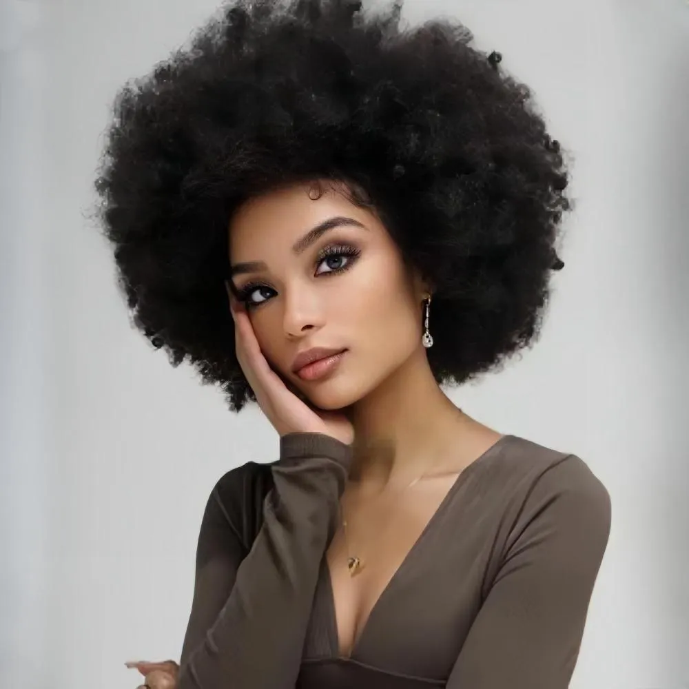 Parrucche per capelli umani corti afro ricci per donne nere piene parrucche corte cortometrali 150% densità afro parrucca per parrucche di sostituzione afroamericana colore nero naturale