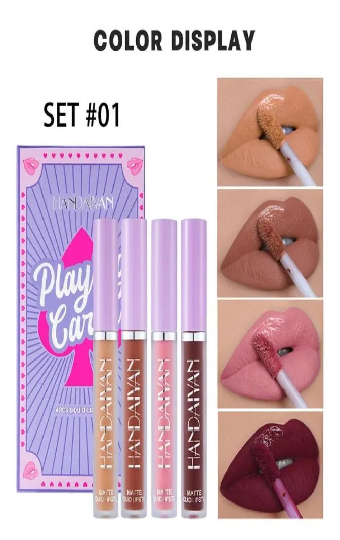 Purple lipstick lipsticks lip gloss New Poker packing 4 colors in one box Matte fog effect non stick cup waterproof does not fade 5247145