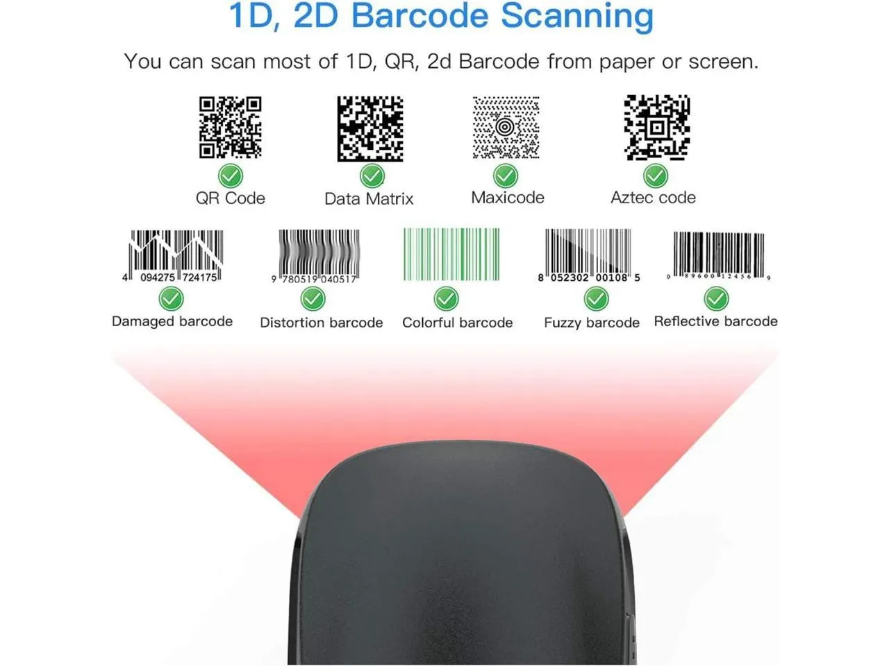 DS9308-SR 1D 2D Présentation Barcode Scanner Omni Directionnel QR Black Image Reader pour écran et code à barres imprimé Scan DS9308-SR