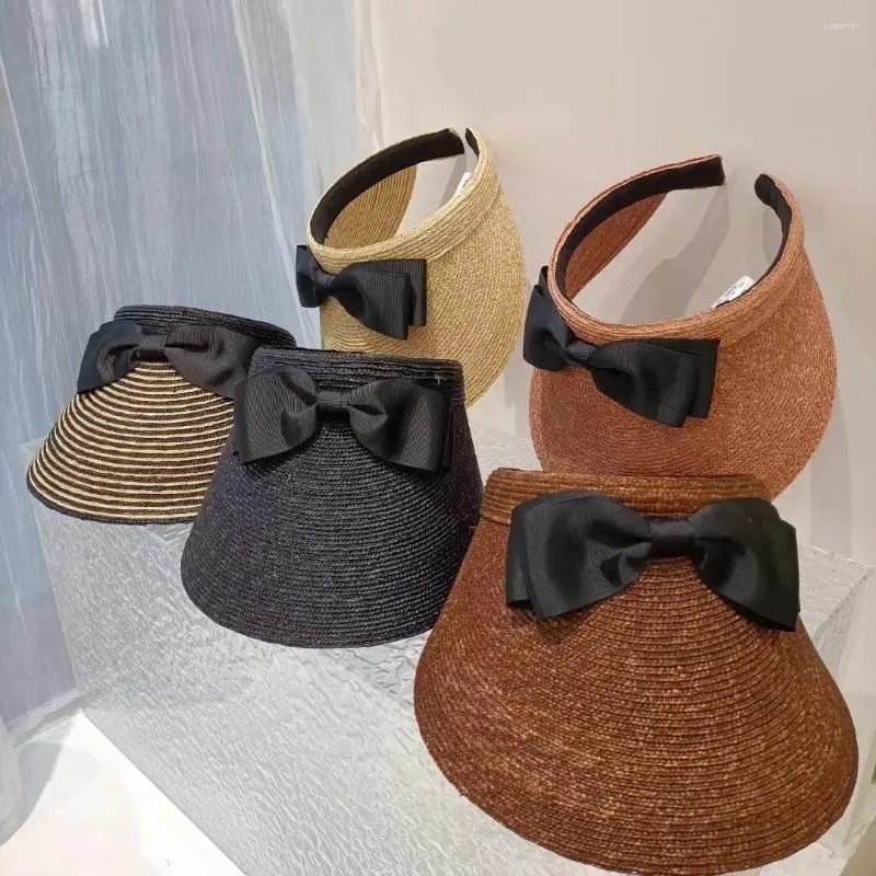 Visors Tomkhu Summer de verano Summonía de paja para mujeres Diadema de la cabeza del mar Negro Playa Vacaciones de vacaciones Protección