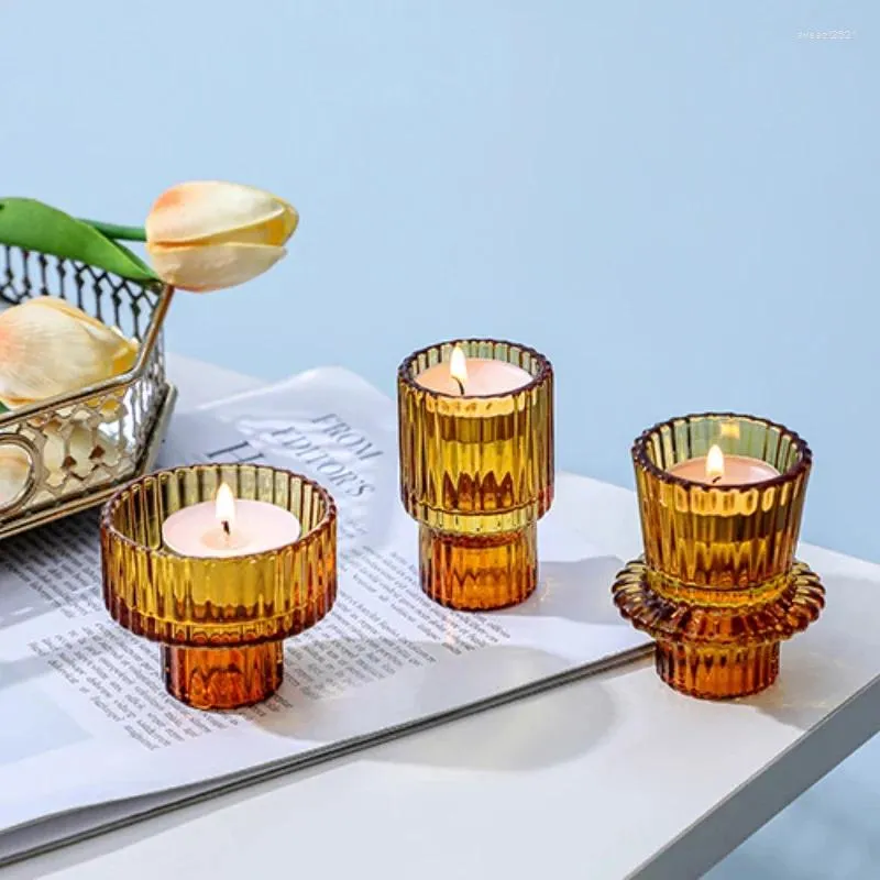 Kerzenhalter Glass Candlestick Kreative Dual-Use-Teelichthalter Vintage Elegante Hochzeitsfeier Romantische Tischschmuckstücke