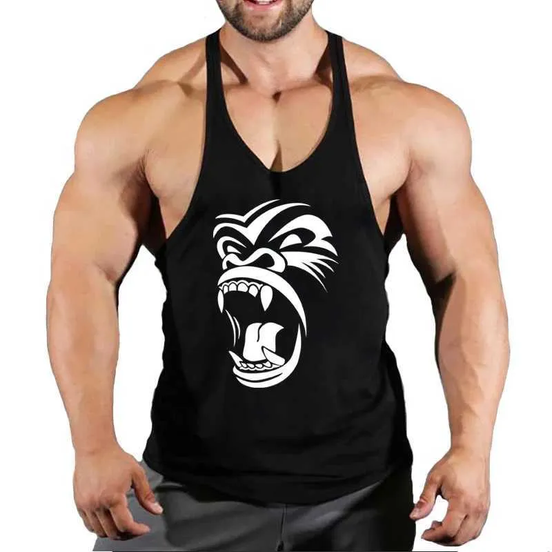 Herentanktops Gewichtheffende afdrukken Kleding Bodybuilding Katoen Gym Tanktops Mannen Slelless Underhirt Stringer spiertraining Vest T240428