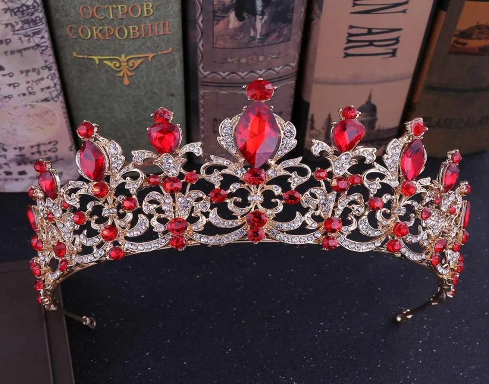 Kmvexo Red Black Crystal Wedding Tiara Bridal Crown for Bride Gold Crowns Acessórios para cabelos da faixa da cabeça 2106167483963