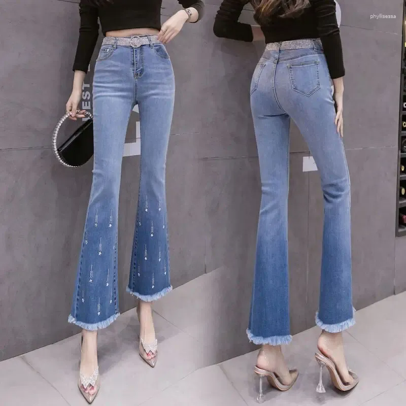 Frauen Jeans High Tailled Frau Casual Streetwear Lim-Fit Denimhose weibliche Mädchen Vintage Bellboot Drop Py2201