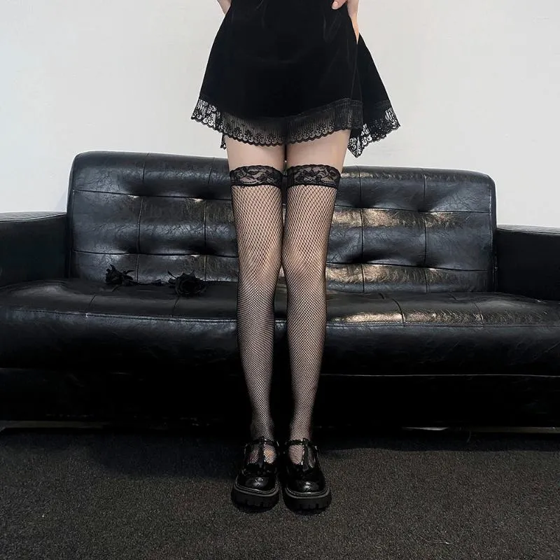 Vrouwen sokken visnet transparante kousen over knie zwart witte sexy suspender buis zijden dij hoge schattige erotische gotische kous