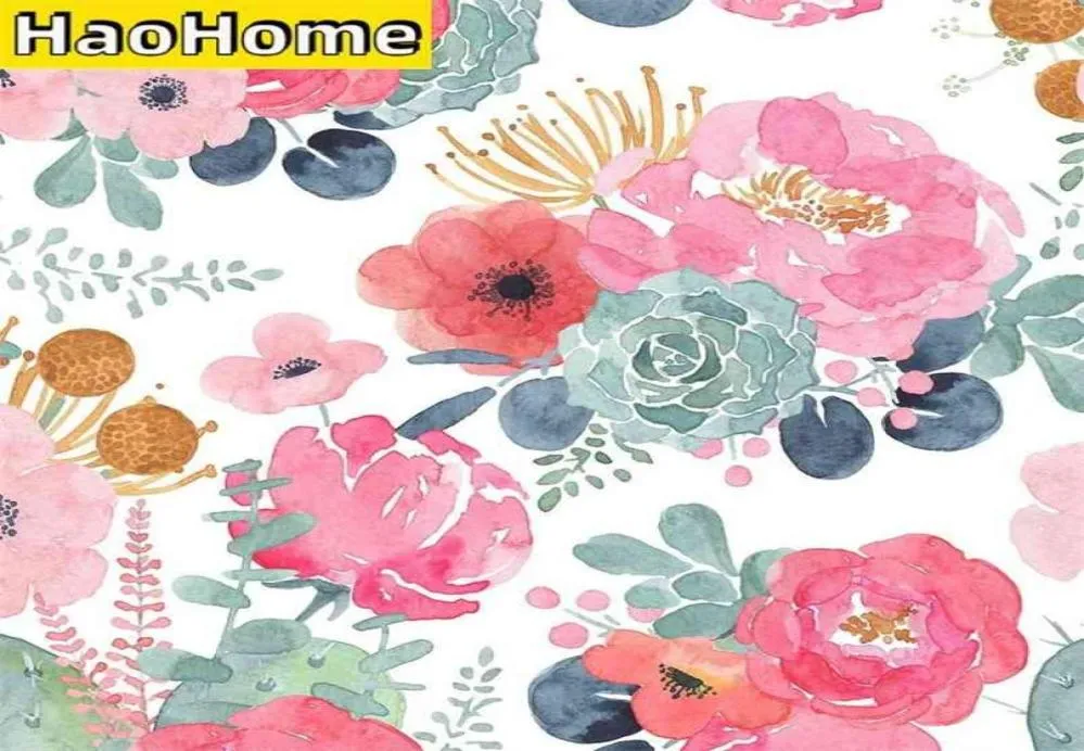 Haohome Floral Wallpaper Peel et bâton Aquarement Cactus blanc / rose / vert / bleu marine auto-adhésif Paper 2107224977563