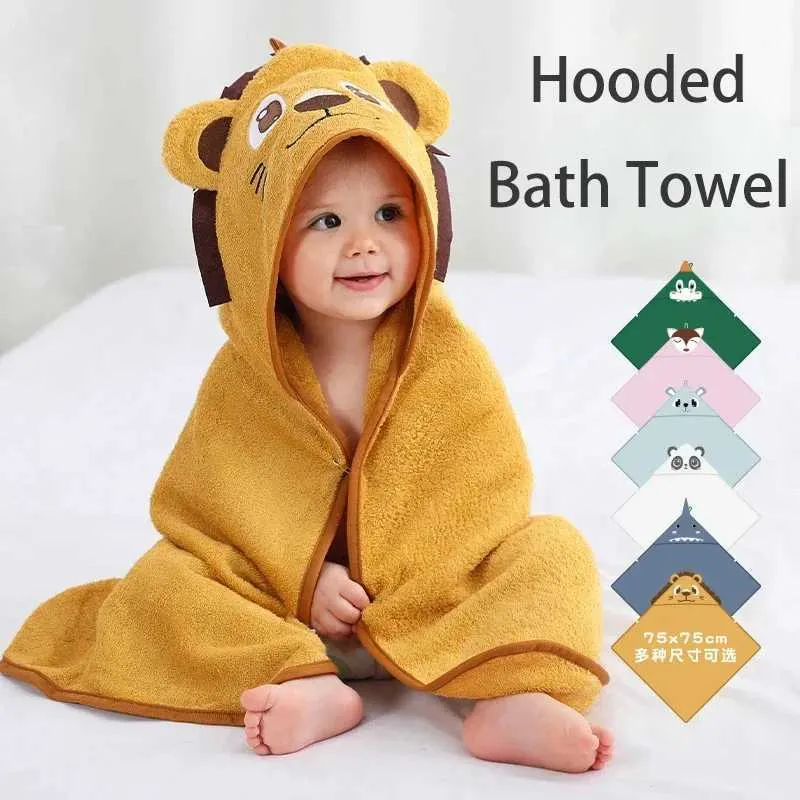 Towels Robes Cute cartoon hooded baby towel soft cotton+bamboo 75 * 75cm baby shower gift baby swimming beach bathroomL2404