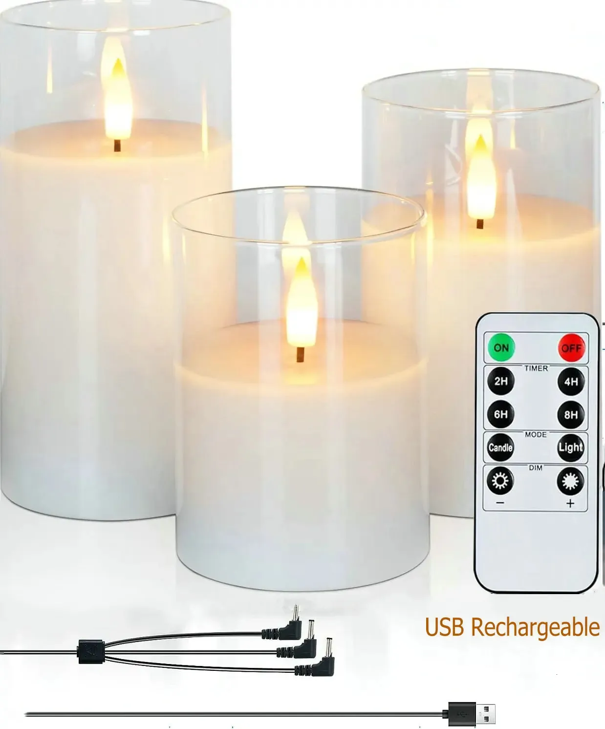 USB RECHARGETY électrique Pilier des bougies éloignées sans expulsion avec TIME LED FLICHEUR 3D WIGLE PARAFFIN CHAGE TABLE DÉCORATIV 240416