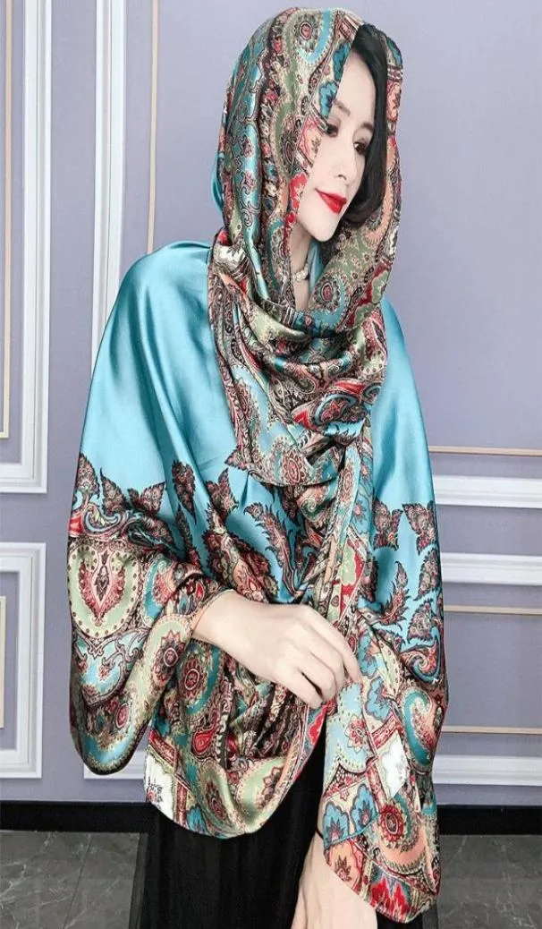 Sciarpe primaverila di seta Scarf Women Vintage Paisley Stampa Scials FOULARD Designer Long Bandana Female Luxury Head Hijab 180CM7698494