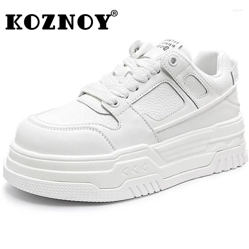 Casual schoenen Koznoy 5cm vulcanisatie enkelschoenen vrouwen herfst lente dikke sneakers mocassin flats natuurlijk echt leer loafer etnisch