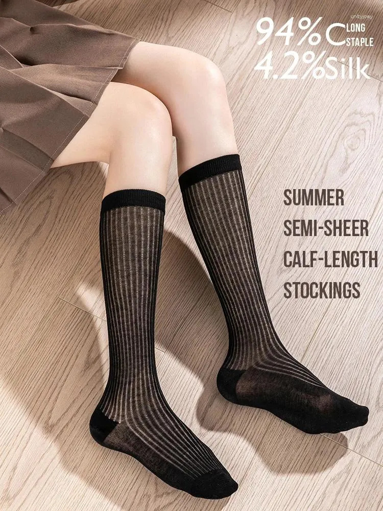 Women Socks Quality Summer Silk Cotton Stocking 3 Par Set OpenWork Långt tunt garn mjukt färskt andetag sömlös söt 5pairs/väska