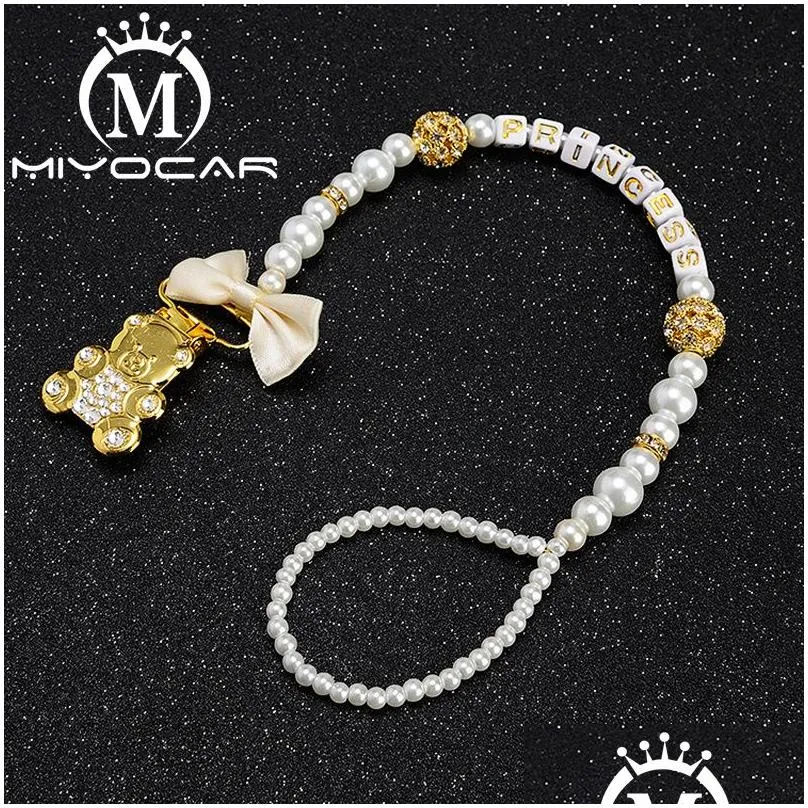 Baby Zähnen Spielzeug Miyocar Jeder Name eleganter Luxus Bling Bear Schnuller Cliphalter mit Gold Crown sp016 Drop Liefergeschenke Lernen DHFK2