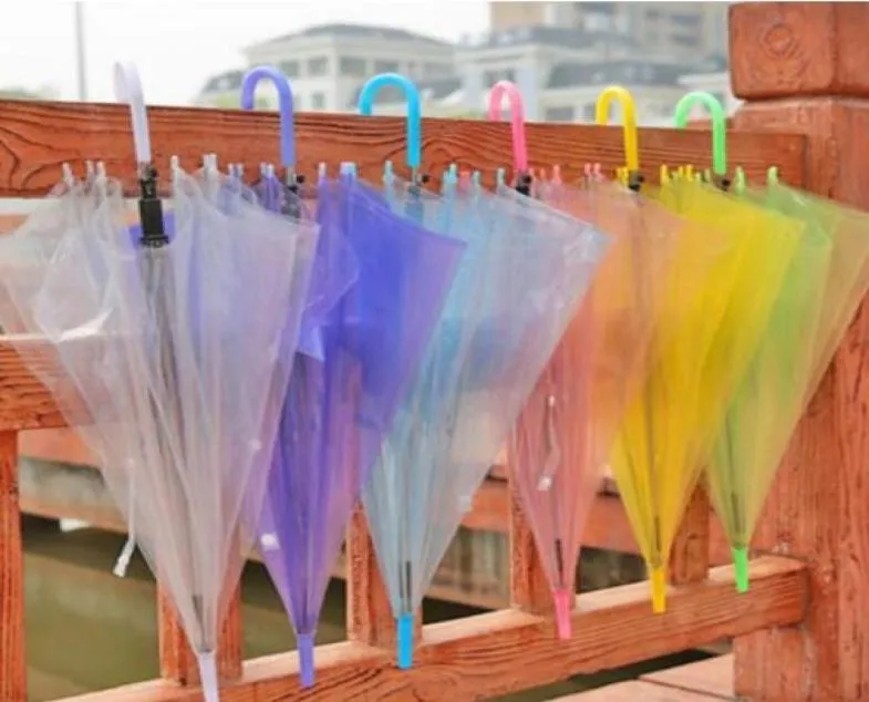 Novo casamento de casamento colorido Clear PVC Umbrella Long Handle Rain Sun Umbrella, veja através de Umbrella461230