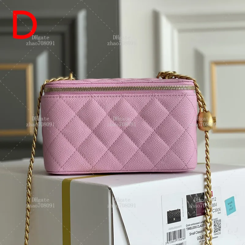 Designer Genuine Leather Black Vanity Bag With Chain Strap