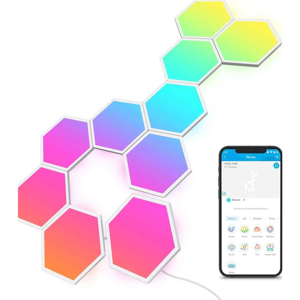 Transformez votre espace avec les panneaux lumineux de Govee Glide Hexa - Smart Rgbic Hexagon LED Lights With Music Sync, fonctionne avec Alexa Google Assistant pour Creative Indoor