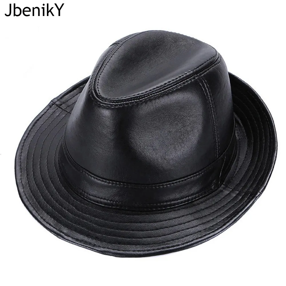 Men Real Genuine Sheepskin Leather Cowboy Hats Fashion Style Real Natural Leather Cap Hat Sale Real Sheep Leather Caps 240428