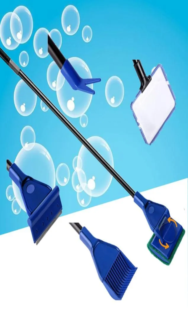 5 in 1 Aquariumreinigungswerkzeuge Aquarium Tank sauberer Set Fischnetz Kies Rake Algen Scraper Gabel Schwamm