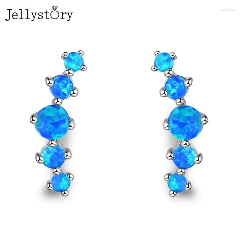 Boucles d'oreilles Stud Jellystory Luxury Silver 925 18 mm Blue Opal Gemstone Foe Femmes Mariage de vente Fin Bijoux Cadeaux